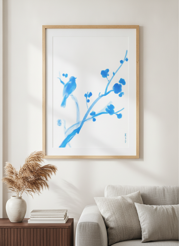 Bluebird on Blossom Branch By Mikoko
