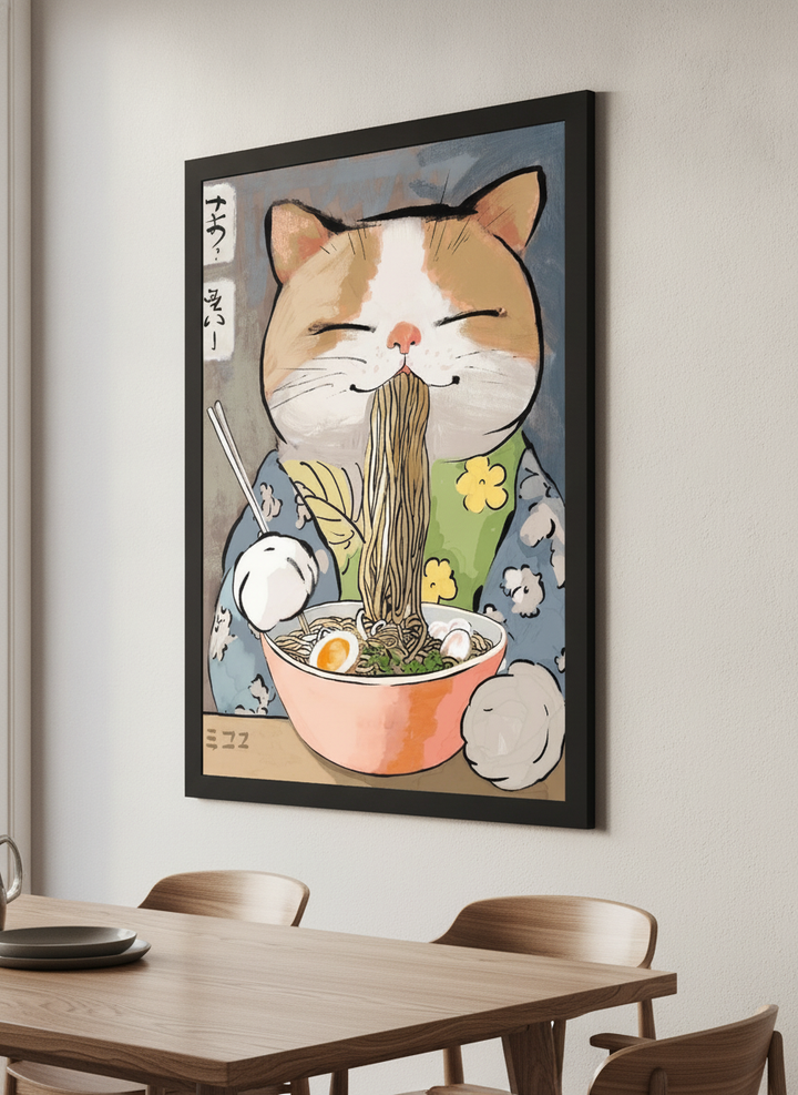 Wall art styled above a dining table in a contemporary home