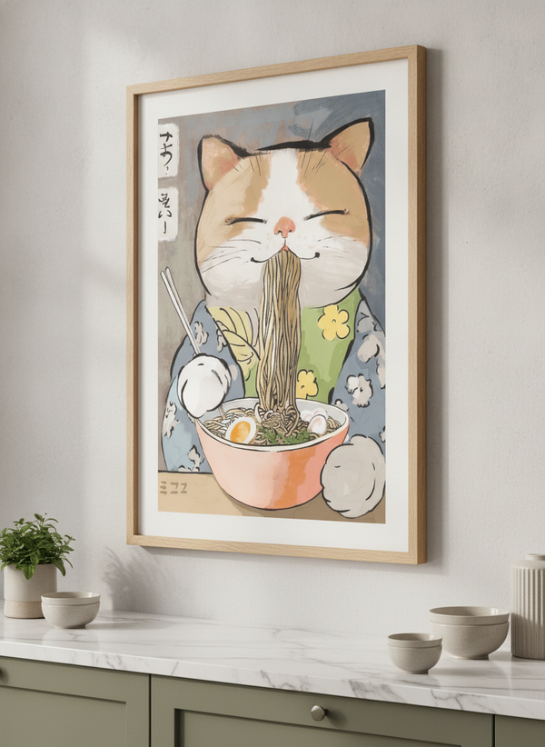 Cat Slurping Ramen Noodles By Mikoko