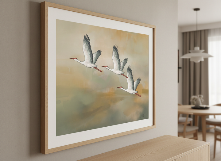 Wall art styled above a dining table in a contemporary home