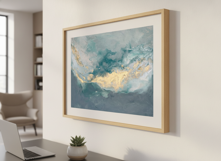 Contemporary wall art featured in a bright modern office workspace