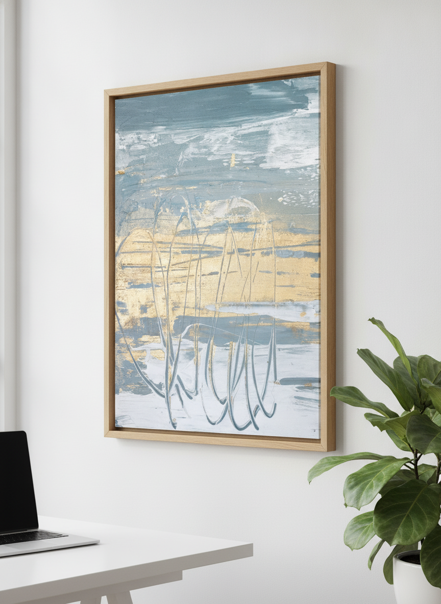 Contemporary wall art featured in a bright modern office workspace