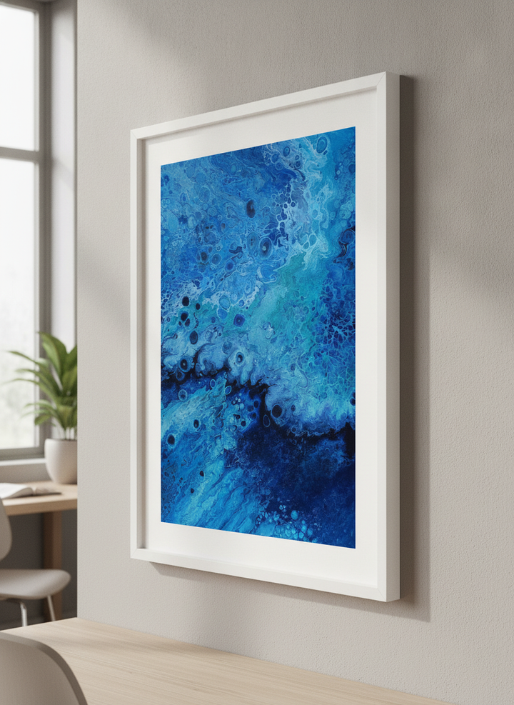 Contemporary wall art featured in a bright modern office workspace