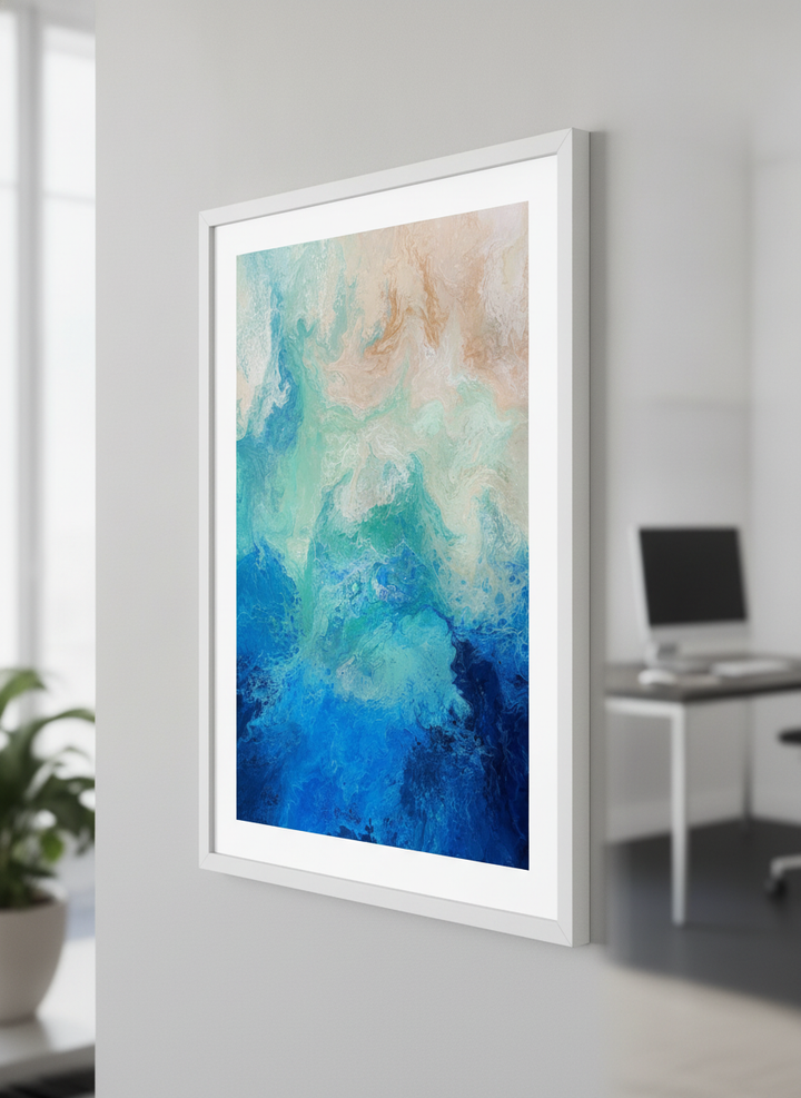 Contemporary wall art featured in a bright modern office workspace