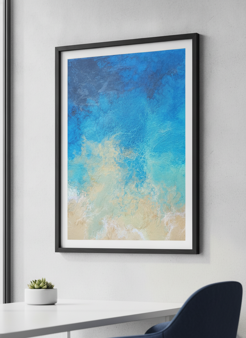 Contemporary wall art featured in a bright modern office workspace