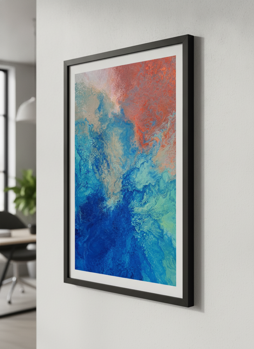 Contemporary wall art featured in a bright modern office workspace