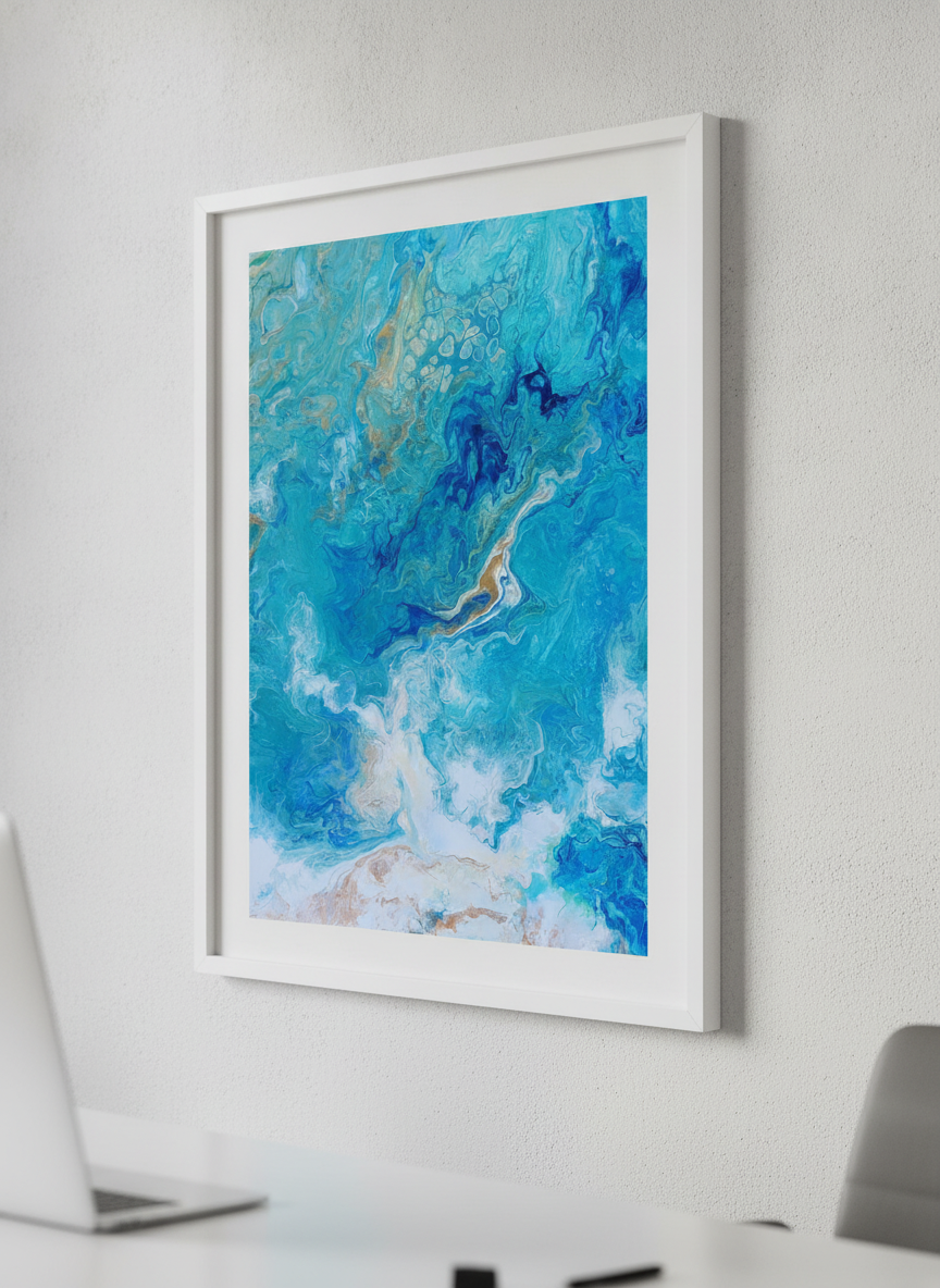 Contemporary wall art featured in a bright modern office workspace