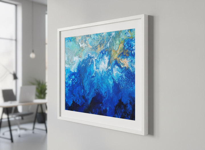 Contemporary wall art featured in a bright modern office workspace