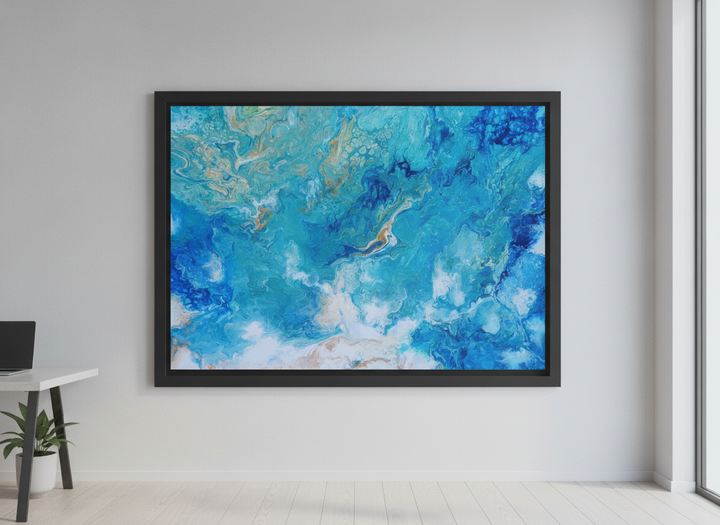 Contemporary wall art featured in a bright modern office workspace