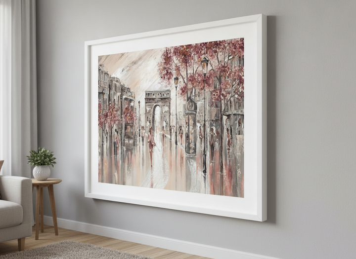 Modern wall art styled above a sofa in a neutral living room