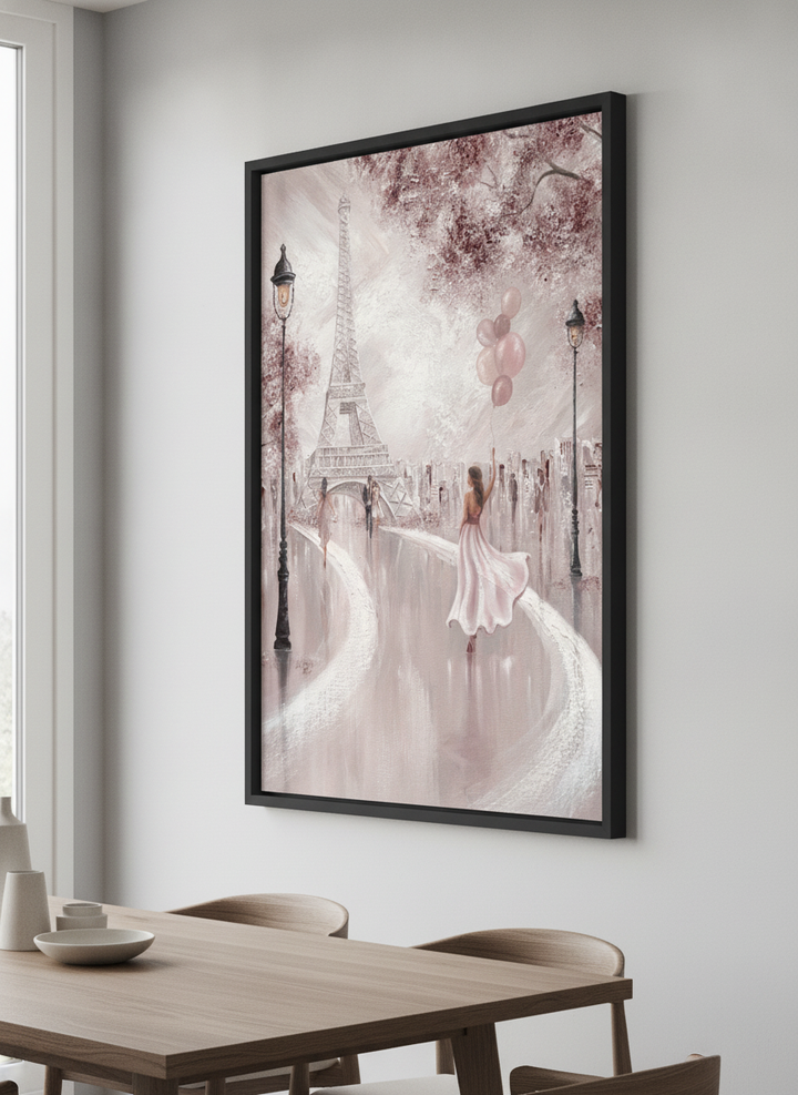 Wall art styled above a dining table in a contemporary home