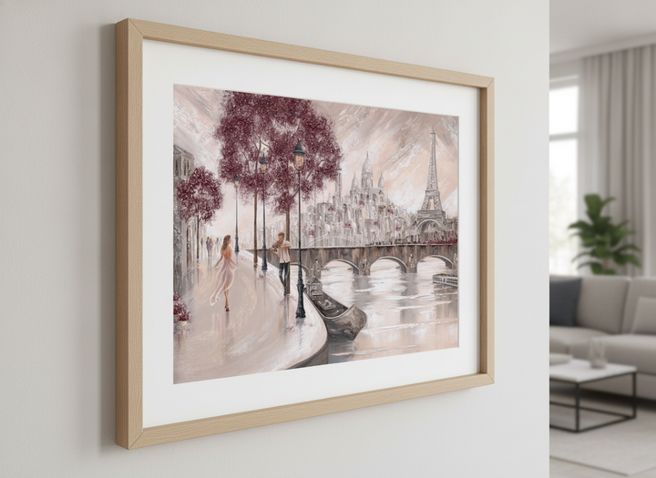 Modern wall art styled above a sofa in a neutral living room