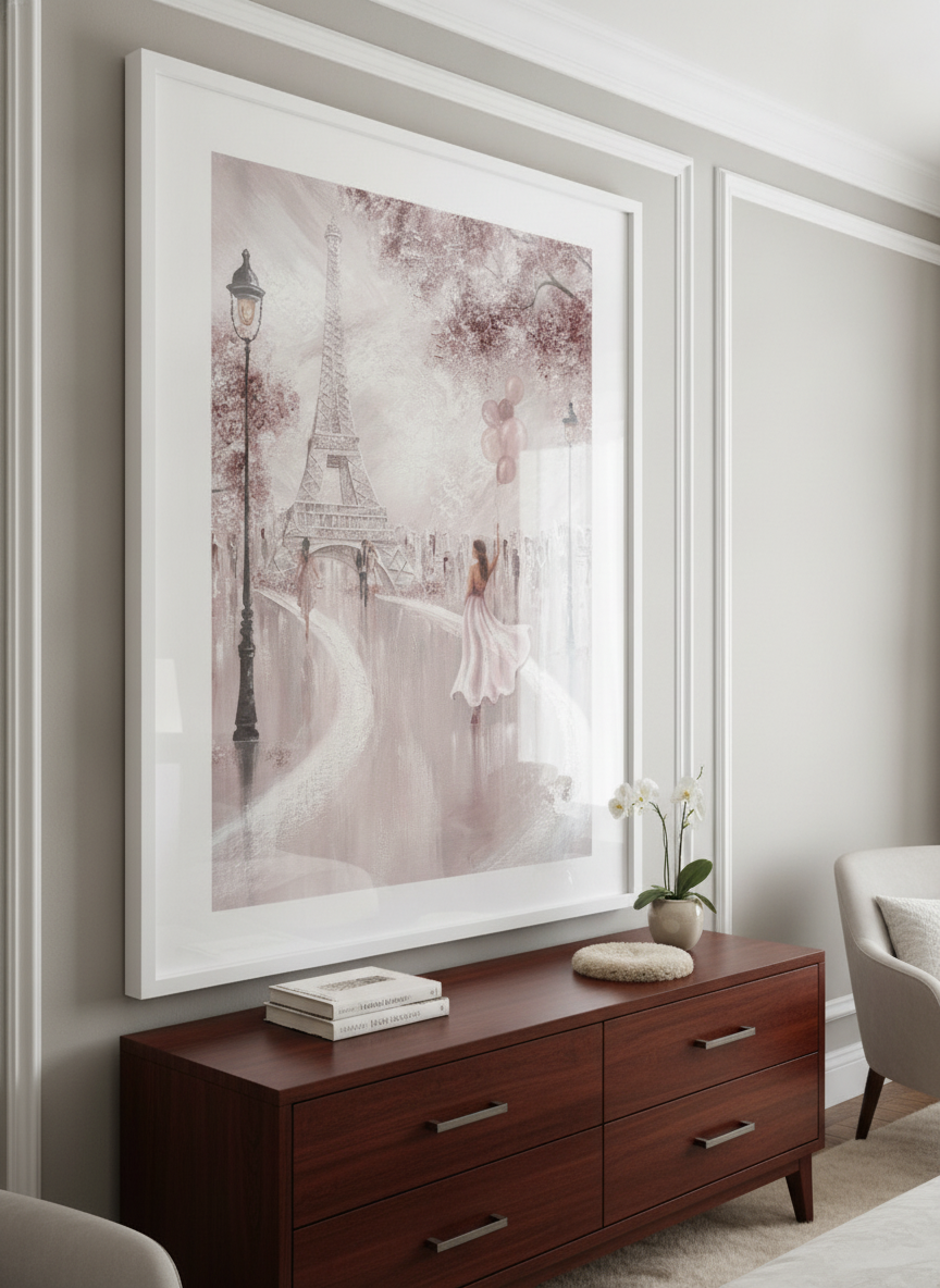 Monumental artwork centred on a feature wall in a luxe interior