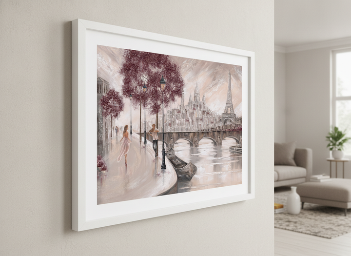 Modern wall art styled above a sofa in a neutral living room