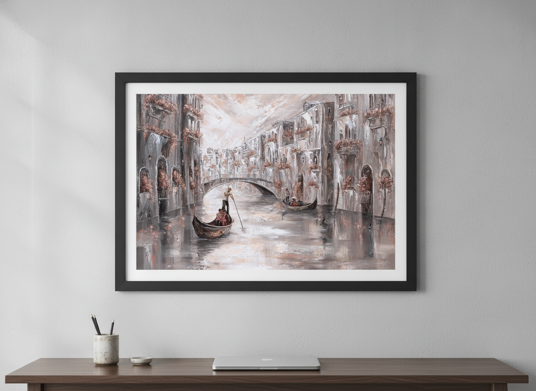 Contemporary wall art featured in a bright modern office workspace