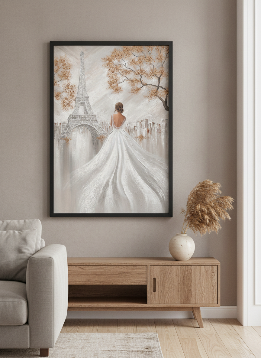 Modern wall art styled above a sofa in a neutral living room