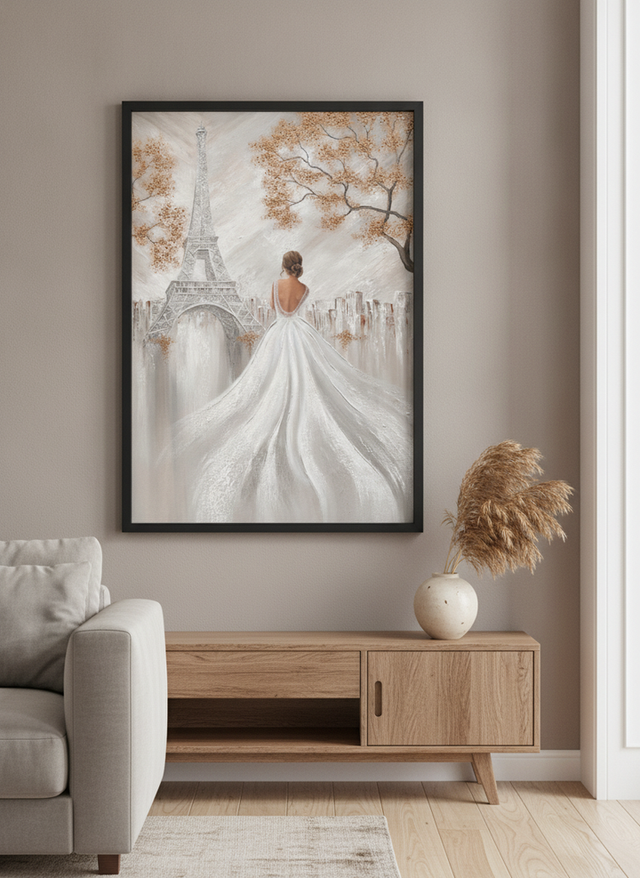 Modern wall art styled above a sofa in a neutral living room