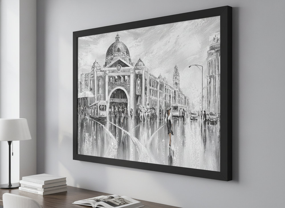 Contemporary wall art featured in a bright modern office workspace