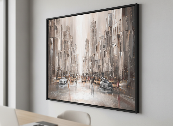 Contemporary wall art featured in a bright modern office workspace