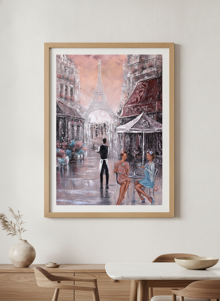 Wall art styled above a dining table in a contemporary home