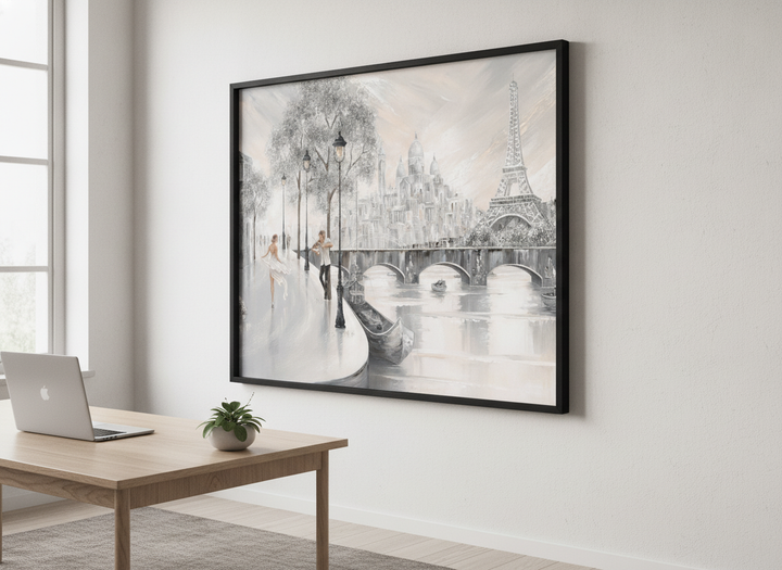 Contemporary wall art featured in a bright modern office workspace