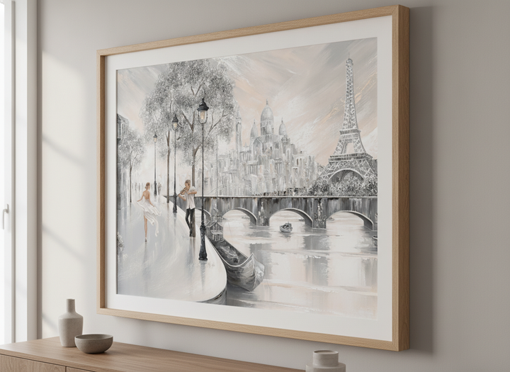 Wall art styled above a dining table in a contemporary home