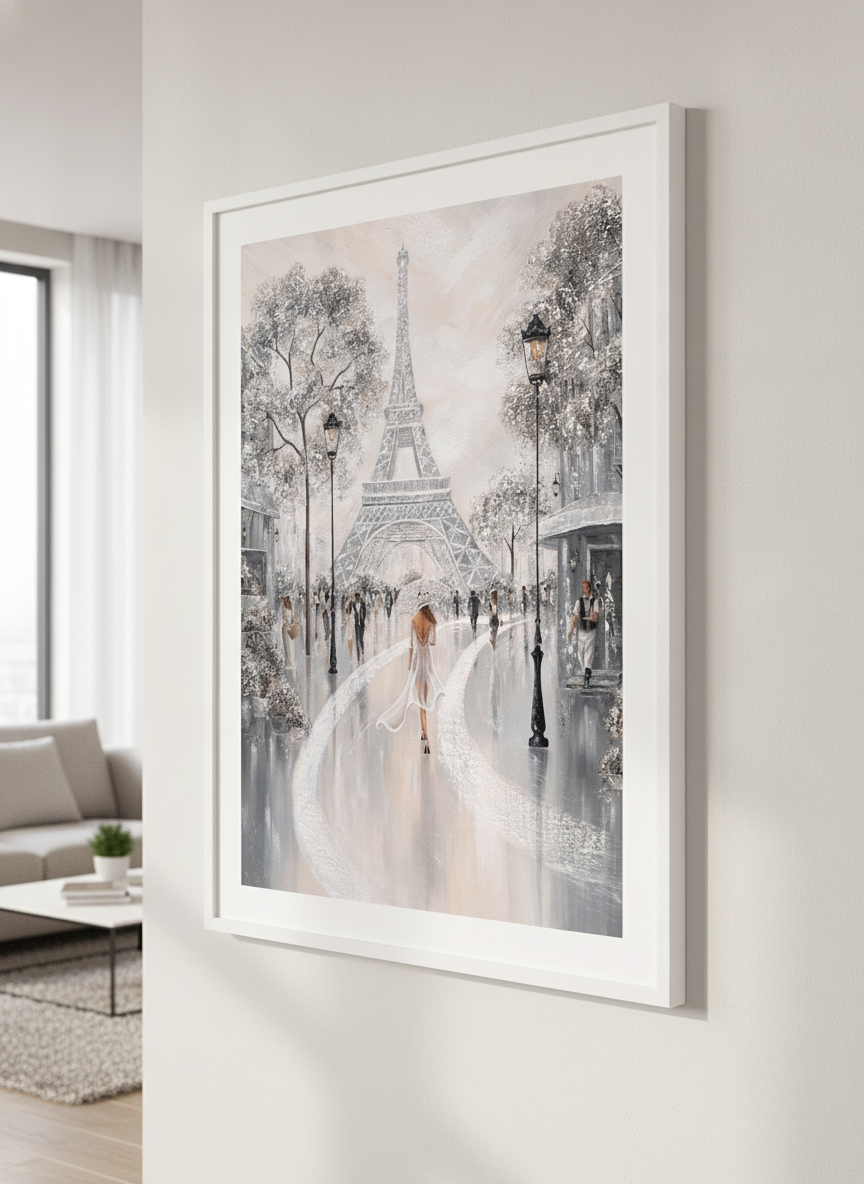 Modern wall art styled above a sofa in a neutral living room