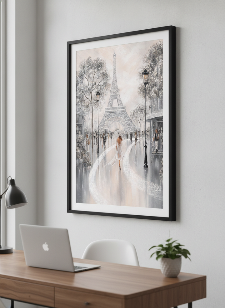 Contemporary wall art featured in a bright modern office workspace