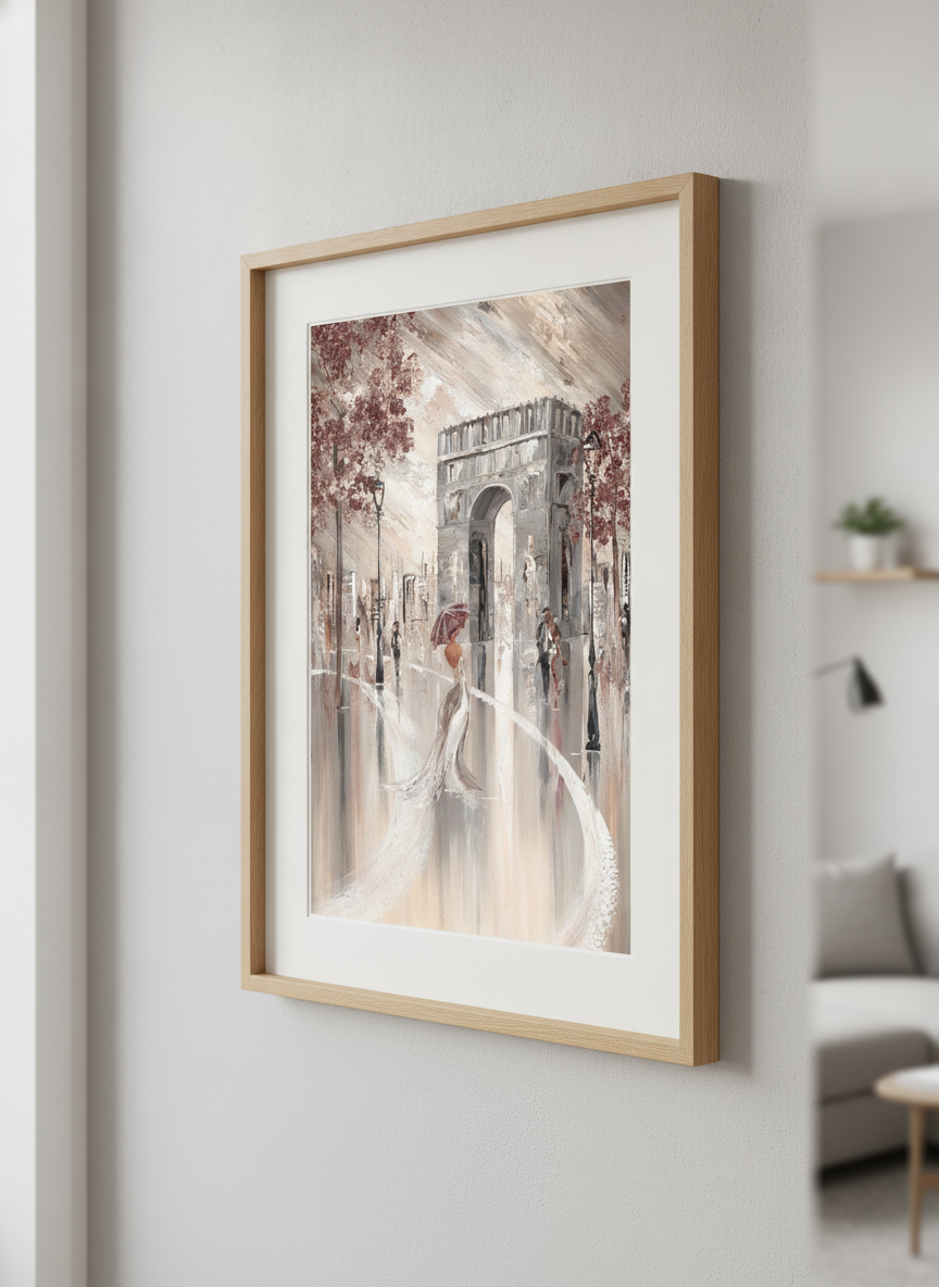 Modern wall art styled above a sofa in a neutral living room
