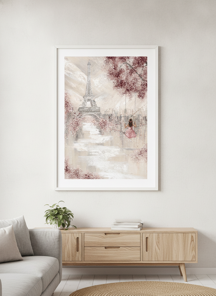 Modern wall art styled above a sofa in a neutral living room