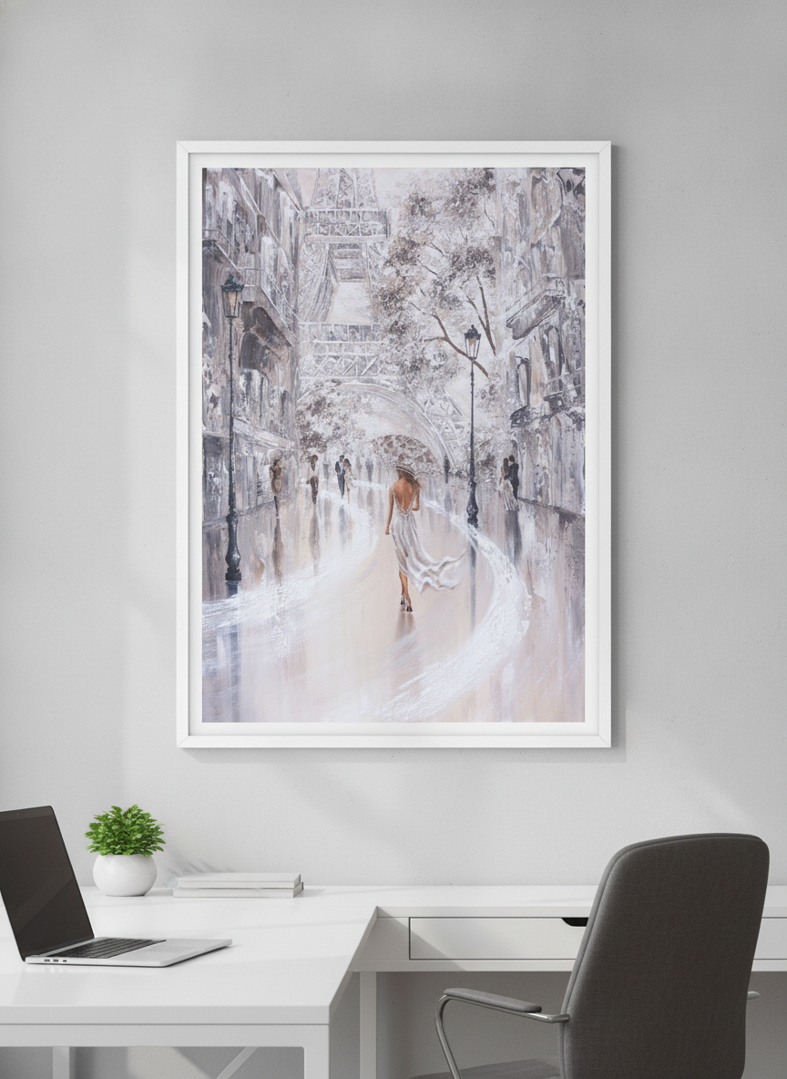 Contemporary wall art featured in a bright modern office workspace