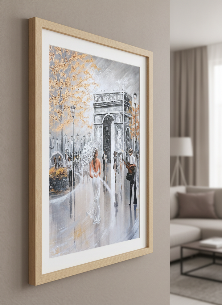 Modern wall art styled above a sofa in a neutral living room