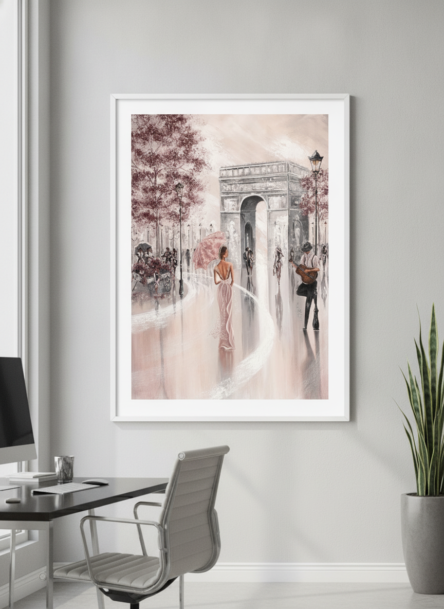 Contemporary wall art featured in a bright modern office workspace