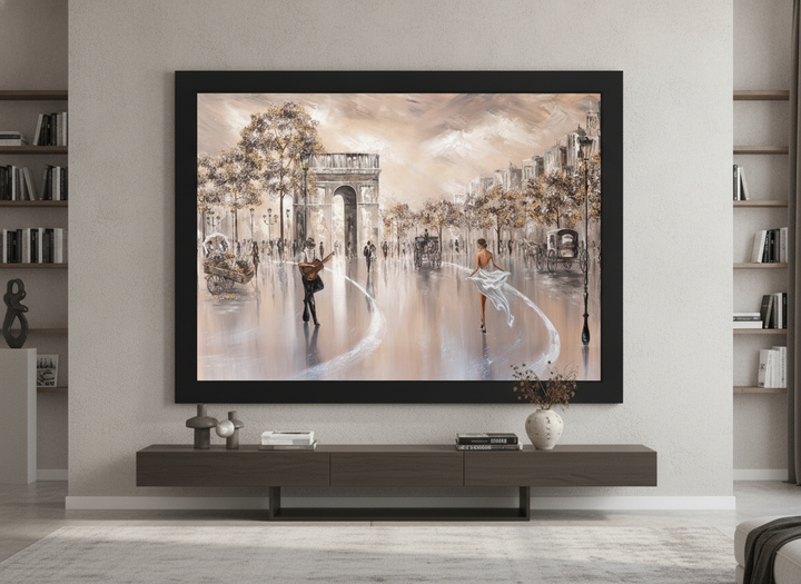Monumental artwork centred on a feature wall in a luxe interior