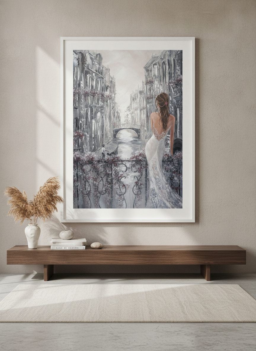 Monumental artwork centred on a feature wall in a luxe interior