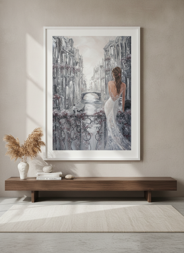 Monumental artwork centred on a feature wall in a luxe interior