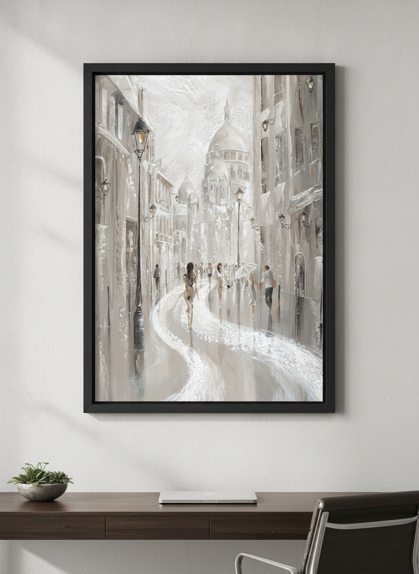 Contemporary wall art featured in a bright modern office workspace