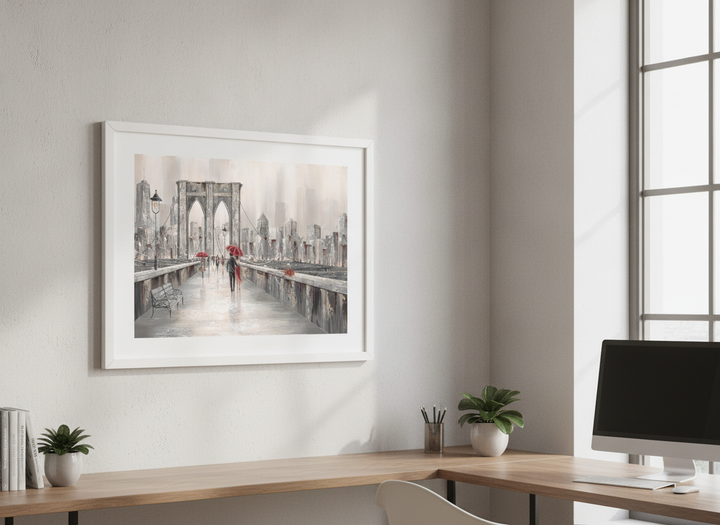 Contemporary wall art featured in a bright modern office workspace
