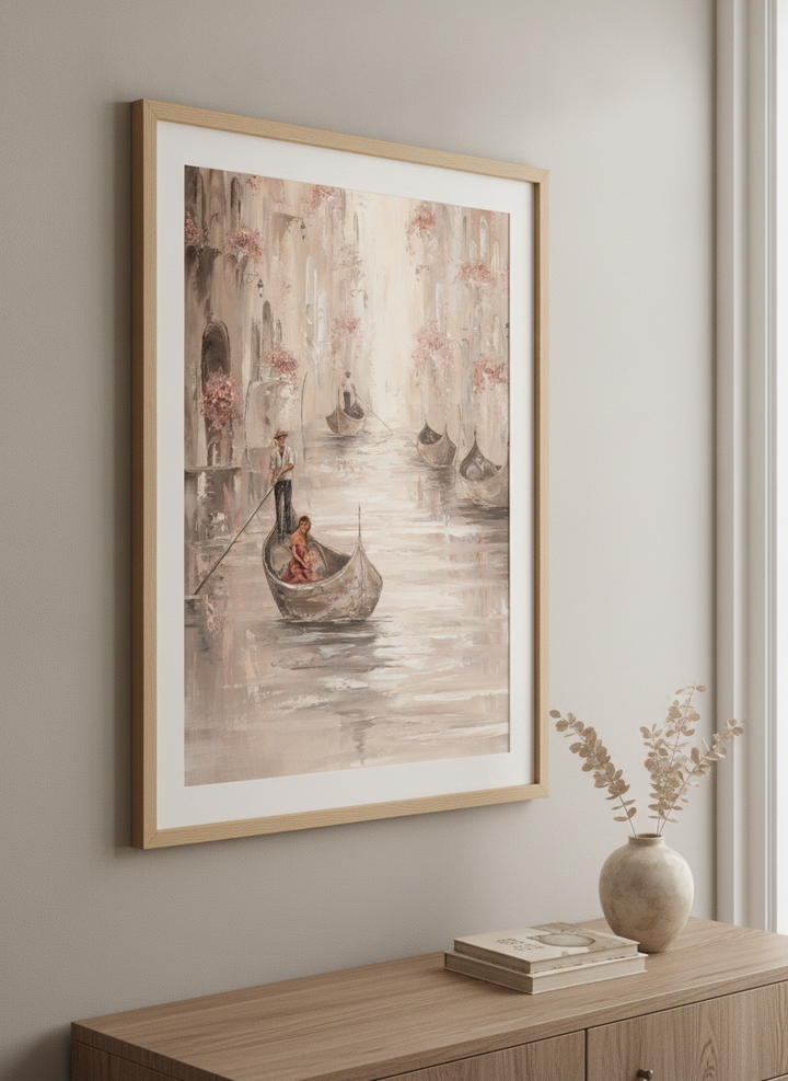 Wall art styled above a dining table in a contemporary home