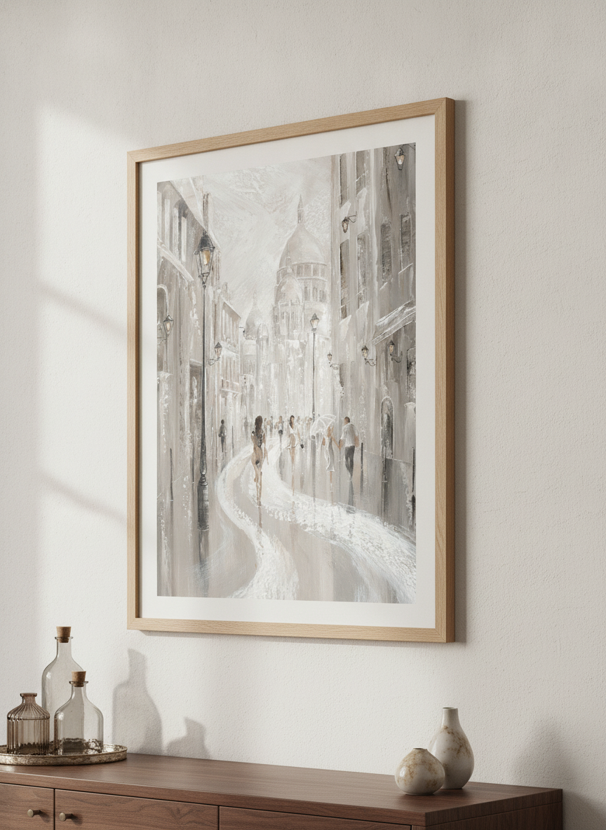 Wall art styled above a dining table in a contemporary home