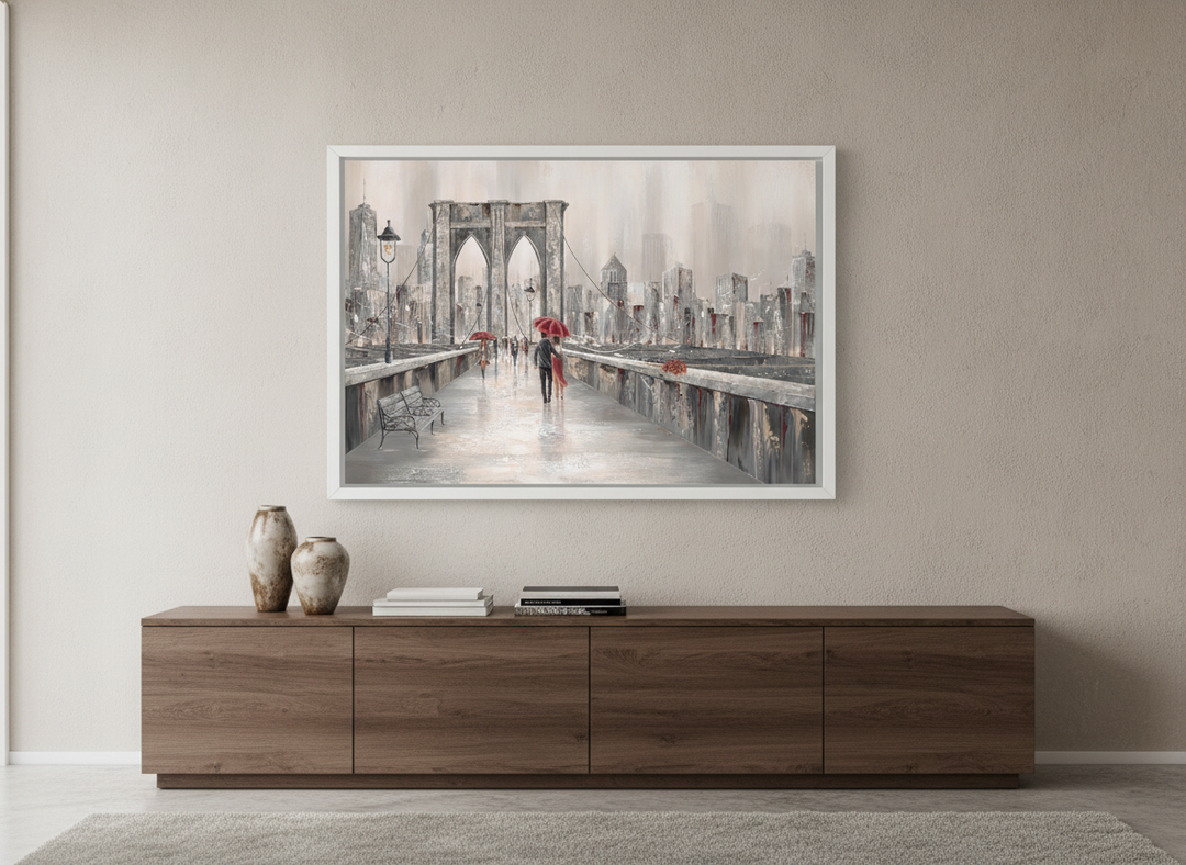Monumental artwork centred on a feature wall in a luxe interior