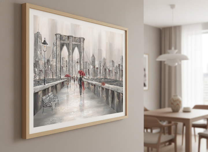 Wall art styled above a dining table in a contemporary home