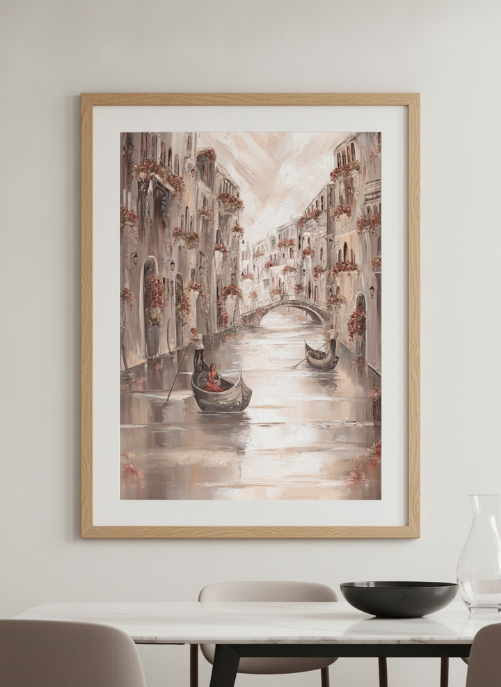 Wall art styled above a dining table in a contemporary home