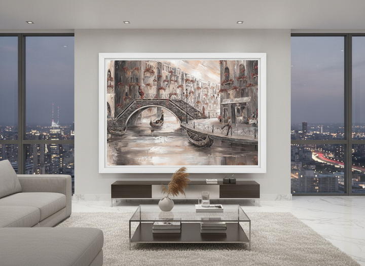 Monumental artwork centred on a feature wall in a luxe interior