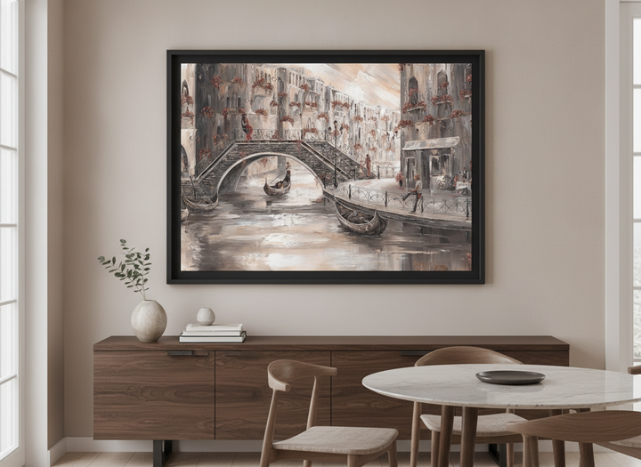Wall art styled above a dining table in a contemporary home