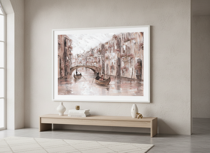 Monumental artwork centred on a feature wall in a luxe interior
