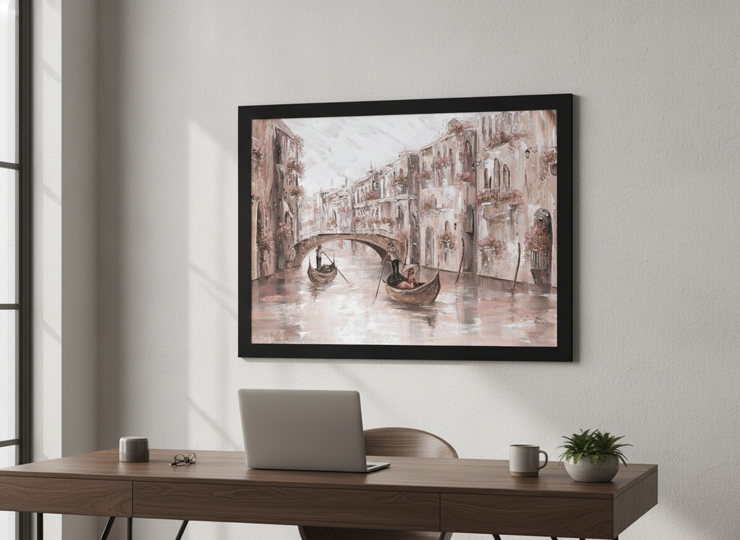 Contemporary wall art featured in a bright modern office workspace