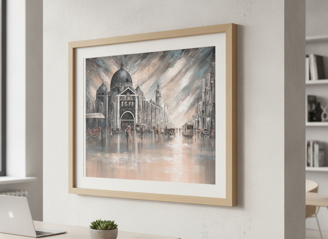 Contemporary wall art featured in a bright modern office workspace