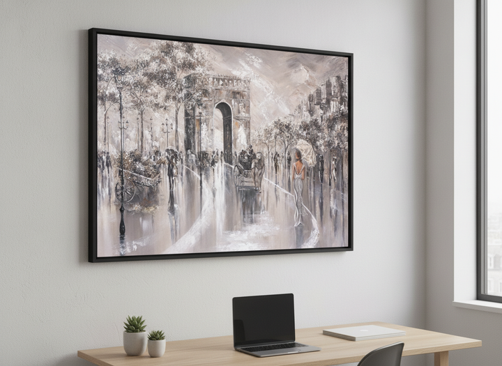 Contemporary wall art featured in a bright modern office workspace