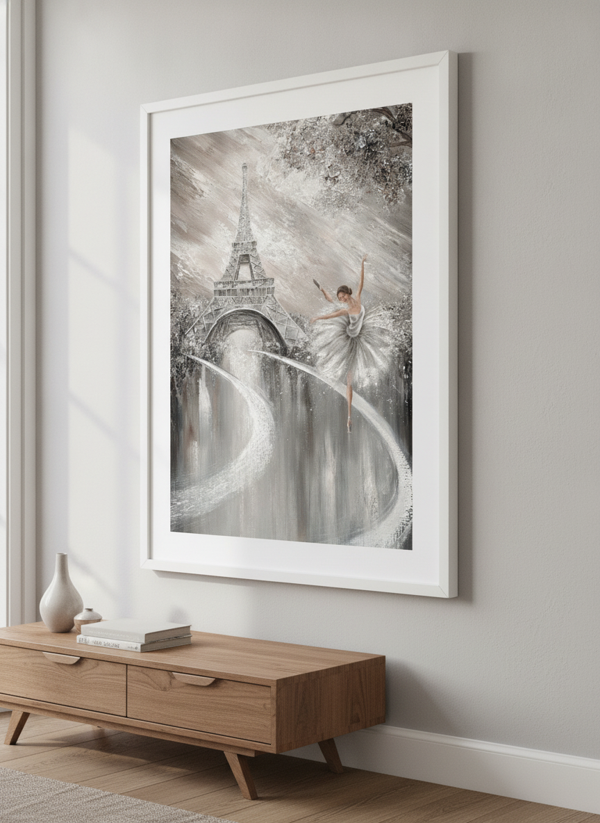 Modern wall art styled above a sofa in a neutral living room